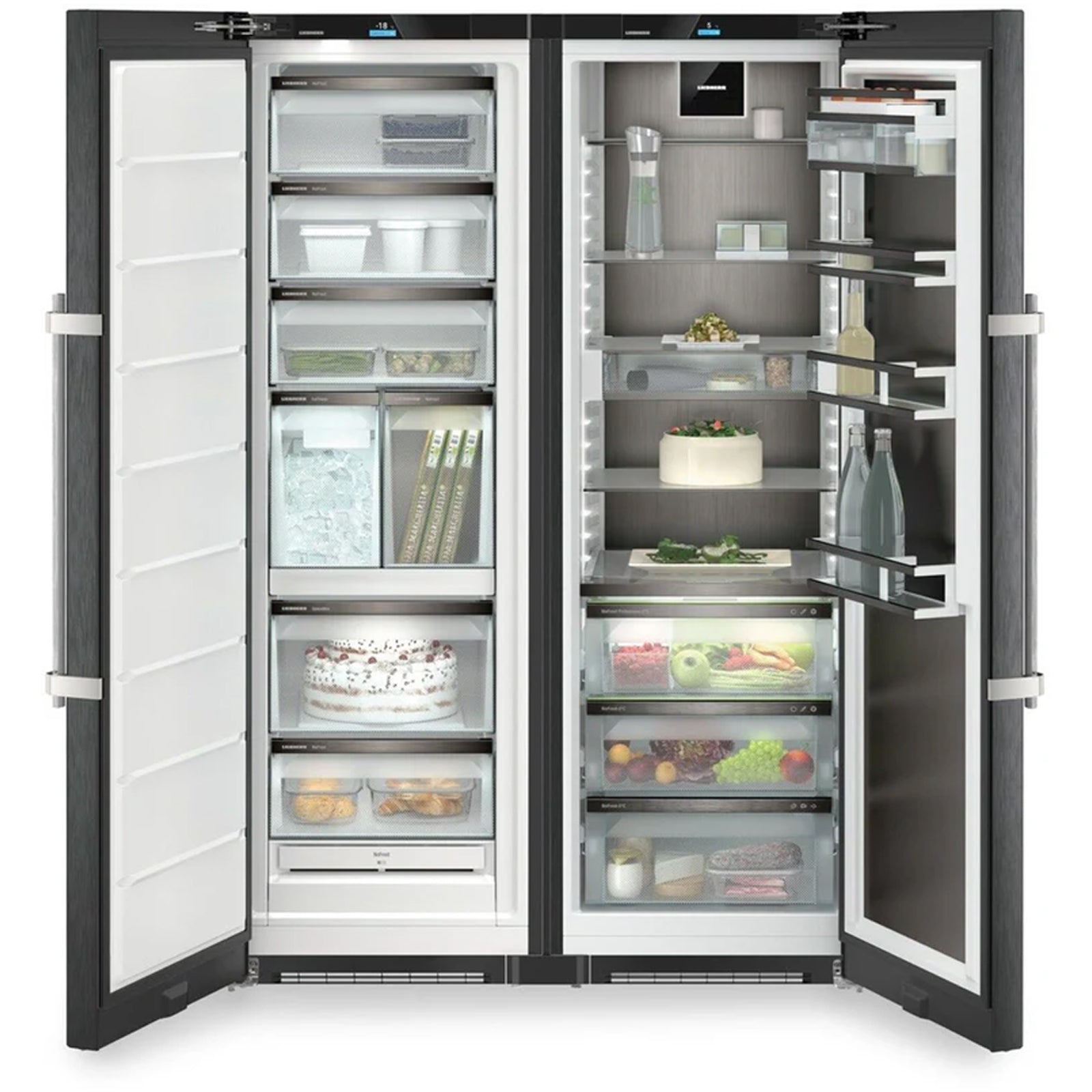 Liebherr XRFBS5295 665L No Frost Freestanding Side by Side Fridge Freezer with Ice Maker in Black Steel