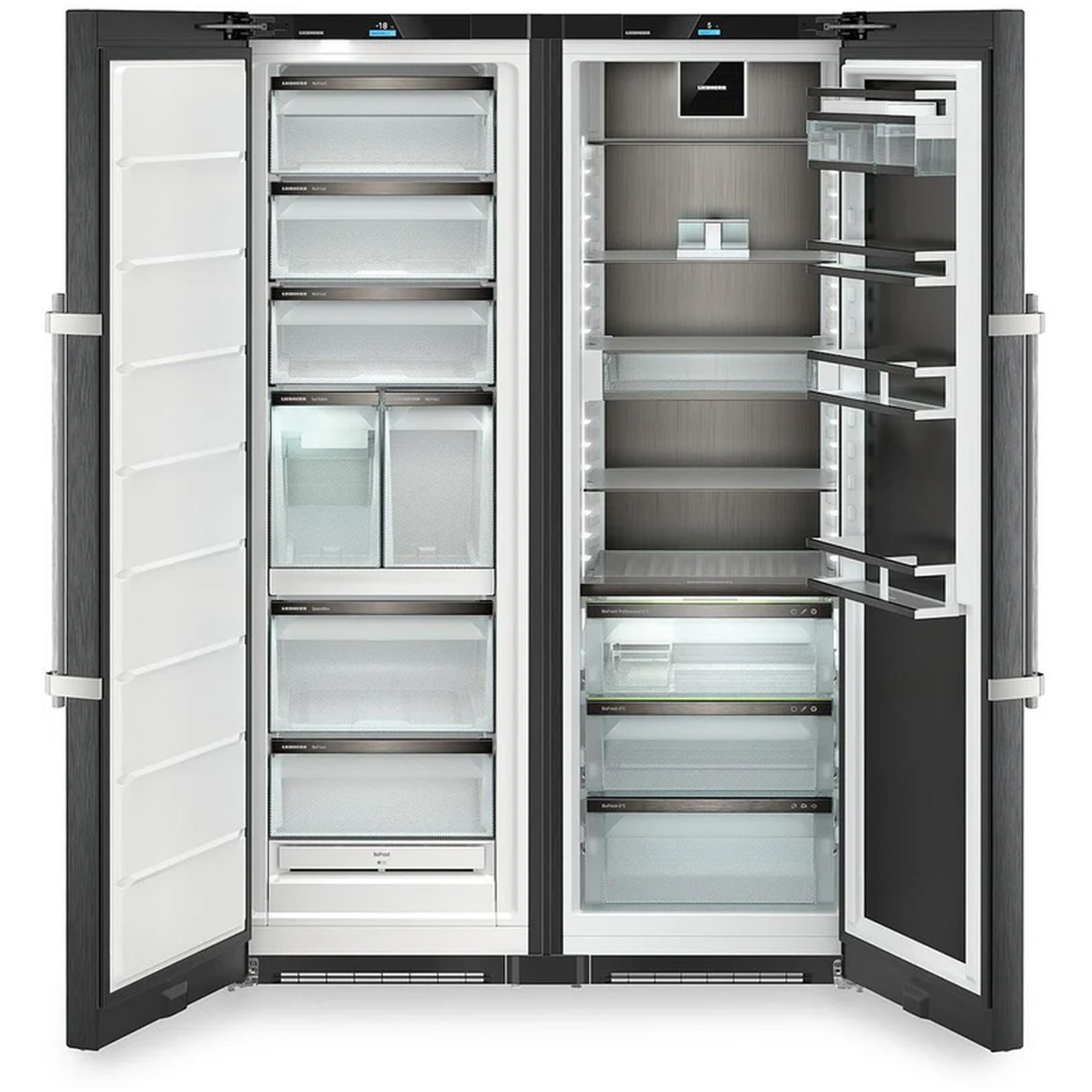 Liebherr XRFBS5295 665L No Frost Freestanding Side by Side Fridge Freezer with Ice Maker in Black Steel